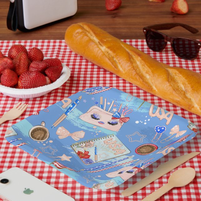 PLATO DE PAPEL AZUL BLANCO ROJO 4 DE JULIO (Picnic)