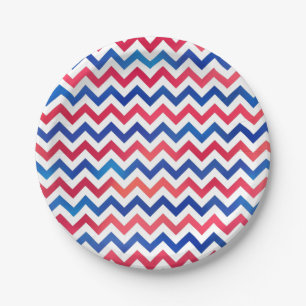 Plato De Papel Azul Blanco Rojo Patriótico Chevron Zig Zag Stripe