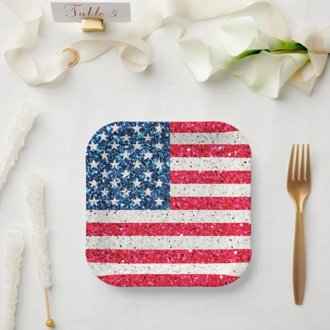 Plato De Papel Azul blanco rojo Patriótico Norteamericano Fiesta  (Boda)