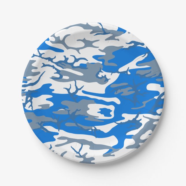Plato De Papel Azul Camo del agua helada (Anverso)