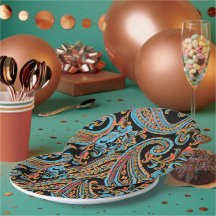 Azul Celeste y Naranja Otoñal Vintage Paisley