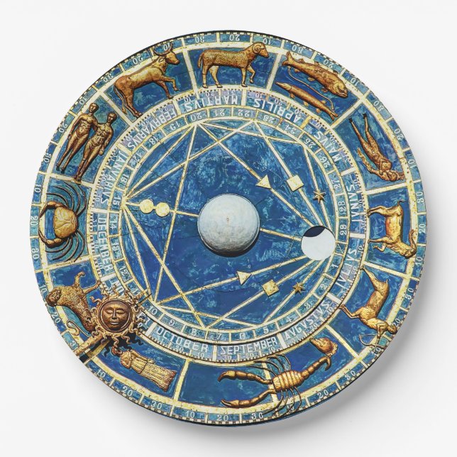 Plato De Papel Azul Celestial Zodiaco Astrología Fiesta Horoscopi (Anverso)