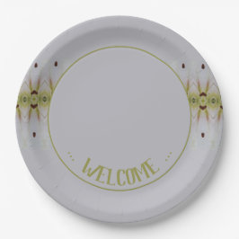 Plato De Papel Azul claro con verde limón