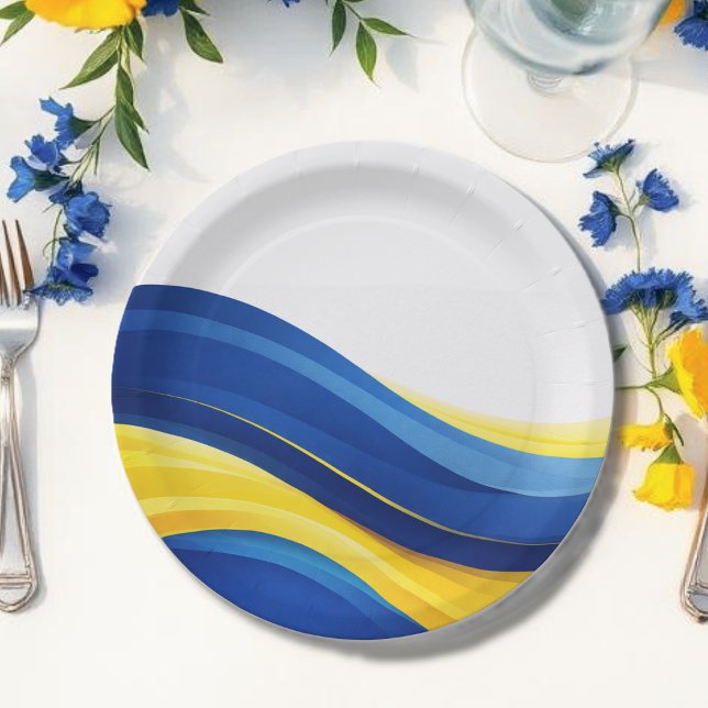Plato De Papel Azul Cobalto y Amarillo  (Cobalt Blue and Lemon Yellow Paper Plates )