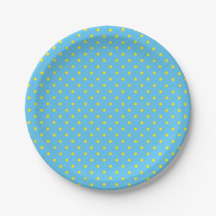 Plato De Papel Azul Con Lunares Amarillos