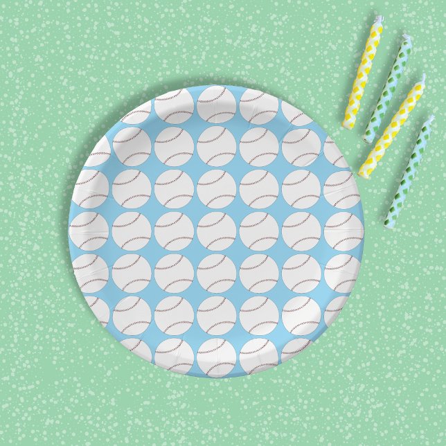Plato de papel azul con patrón de béisbol (Simple baseball pattern blue paper plate)