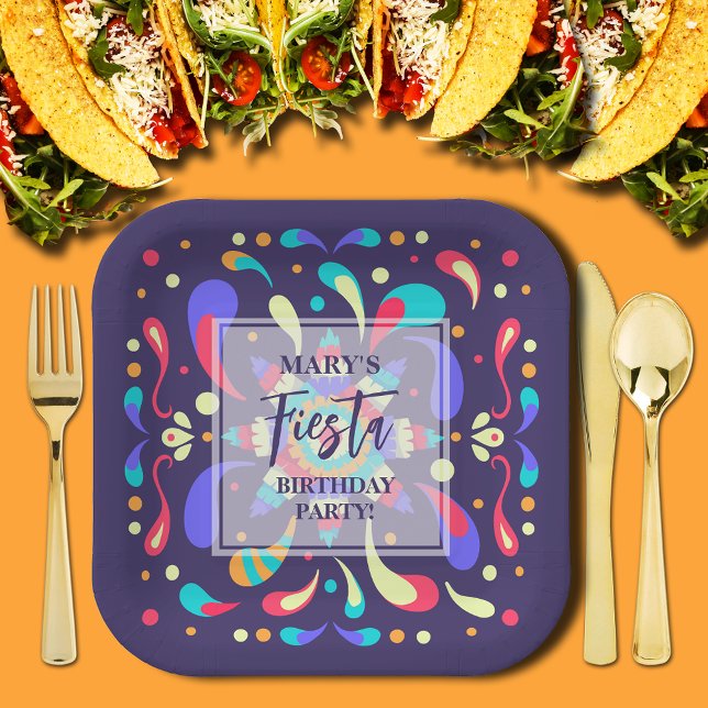 Plato De Papel Azul de Fiesta colorido (Colorful Fiesta Blue Square Paper Plates)