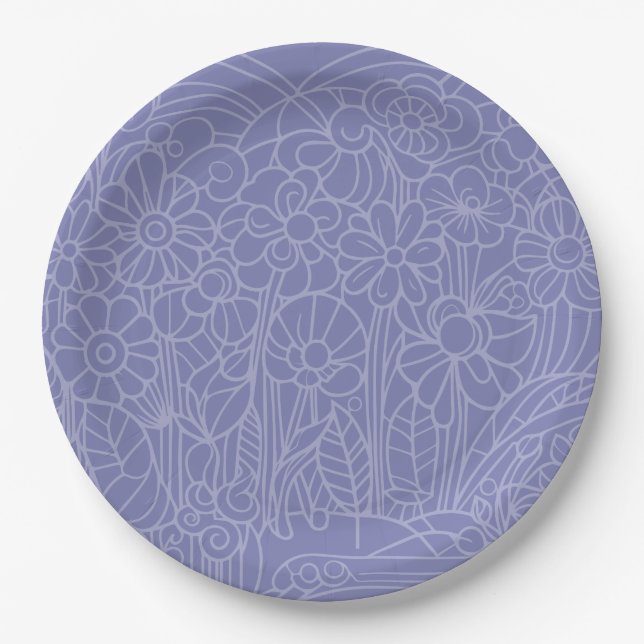 Plato De Papel Azul de flores (Anverso)