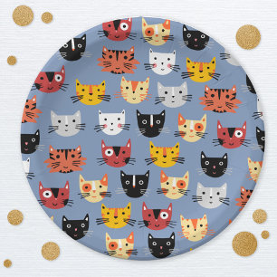 Plato De Papel Azul de gato gatito