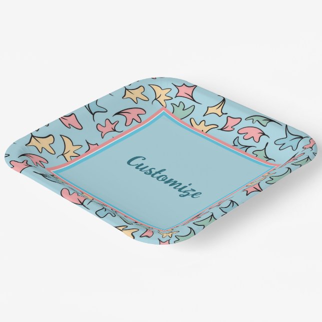 Plato De Papel Azul de hojas Pastel personalizadas (Angular)
