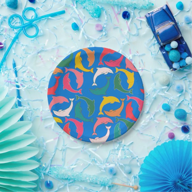 Plato De Papel Azul de impresión delfín (Fiesta)