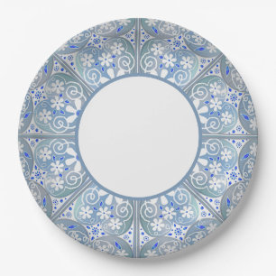 Plato De Papel Azul de luz de encaje cerámico