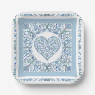 Plato De Papel Azul de luz de encaje cerámico
