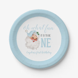 Plato De Papel Azul de Navidad Santa Primer Cumpleaños