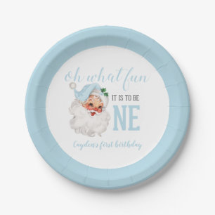 Plato De Papel Azul de Navidad Santa Primer Cumpleaños