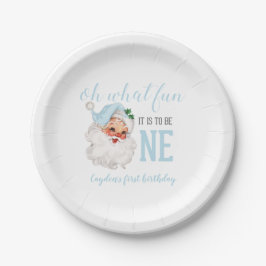 Plato De Papel Azul de Navidad Santa Primer Cumpleaños