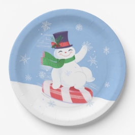 Plato De Papel Azul de Snowman y Peppermint