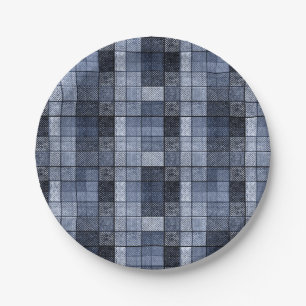 Plato De Papel Azul, denim, tartán, plaid.