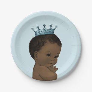 Plato De Papel Azul étnico de príncipe Baby Shower del vintage