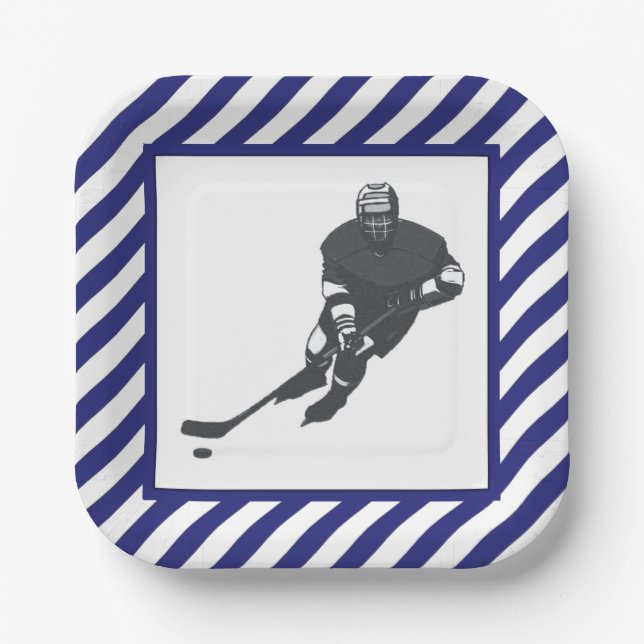 Plato De Papel Azul Fiesta de hockey (Anverso)