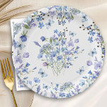 Plato De Papel Azul Flor silvestre Delicada Patrón acuarela Flora<br><div class="desc">Placas de papel con motivos de bonito azul de Flor Silvestre con escritura moderna a mano y un delicado borde floral y ramos de flores silvestres azules de bonito. Este diseño floral de acuarela femenina es perfecto para duchas azules de novia, duchas de novias con flores silvestres, duchas de boda...</div>