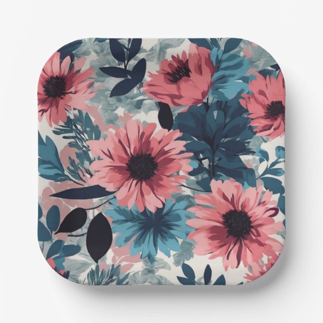 Plato De Papel Azul floral (Anverso)