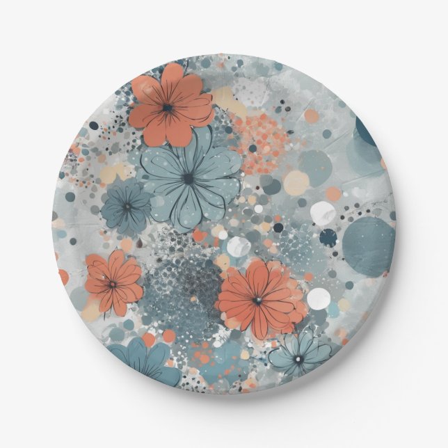 Plato De Papel Azul floral (Anverso)