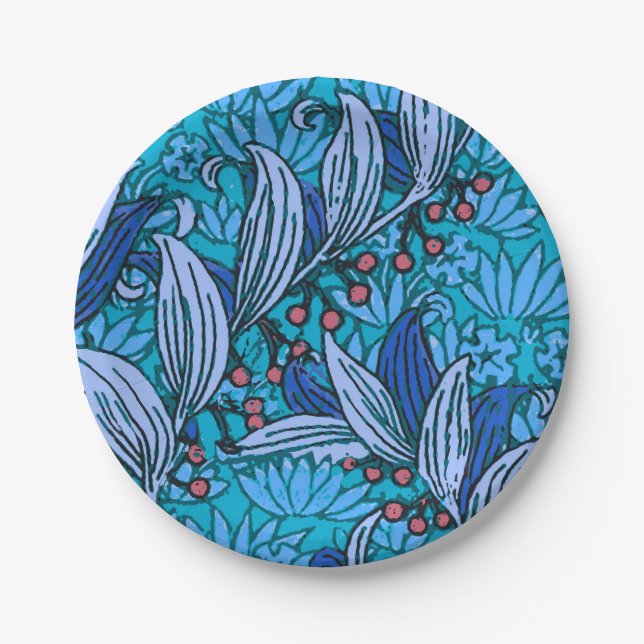 Plato De Papel Azul Floral Antiguo Boho Moderno (Anverso)
