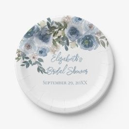 Plato De Papel Azul Floral Azul Dusty Agua Azul Ducha de novia