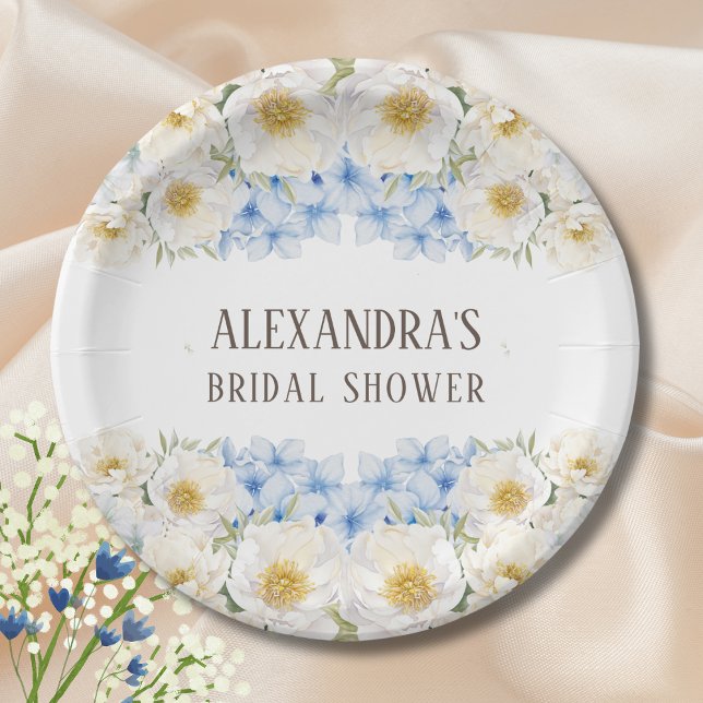 Plato De Papel Azul floral blanco Hydrangea Jardín Ducha de novia (Subido por el creador)