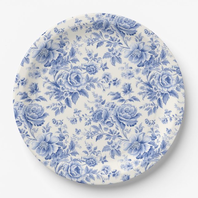 Plato De Papel Azul floral de Francia (Anverso)