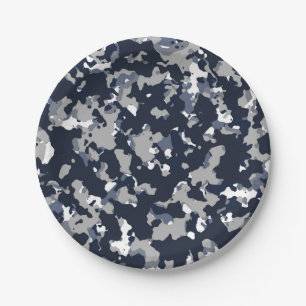Plato De Papel Azul Gris Blanco Camuflaje Patrón Camo Fiesta