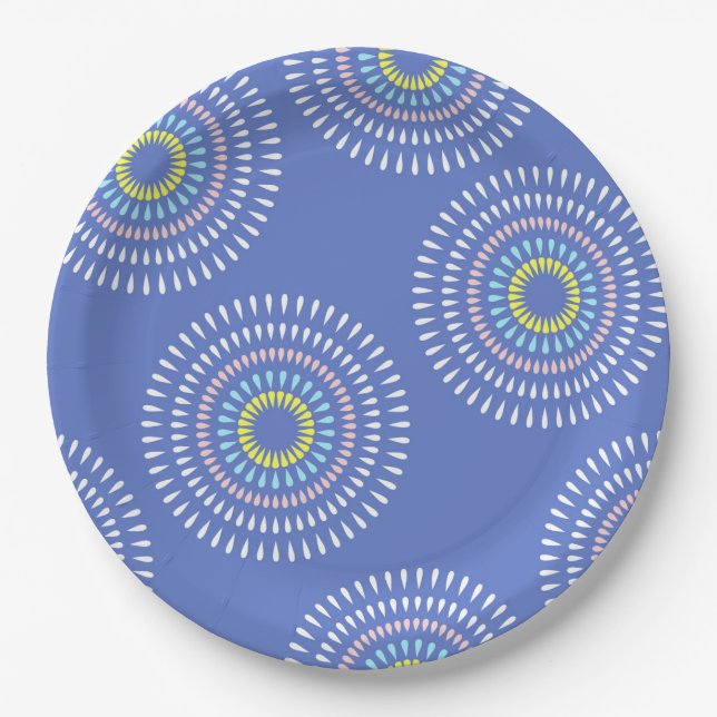 Plato De Papel Azul japonés de fuegos artificiales (Anverso)