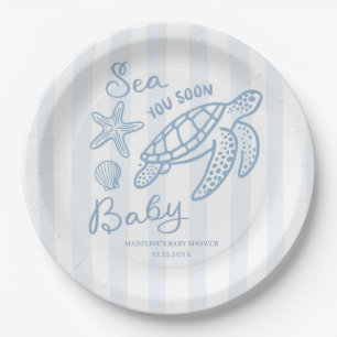 Plato de papel azul mar mano dibujado doodle te ve