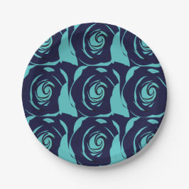 Plato De Papel Azul Marinería Azul Rosa Flor Patrón Floral Fiesta
