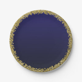 Plato De Papel Azul Marino Bañado en Purpurina Glam Brillante Fie
