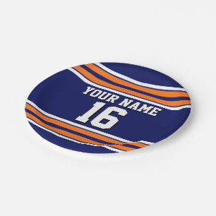 Plato De Papel Azul marino con franjas blancas Naranja Jersey