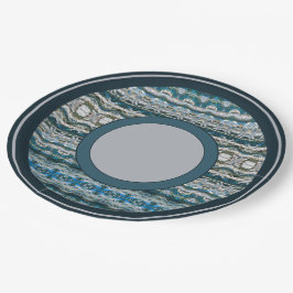Plato De Papel Azul Marino Con Patrón Gris