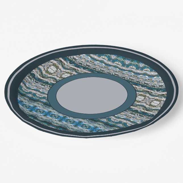 Plato De Papel Azul Marino Con Patrón Gris (Angular)