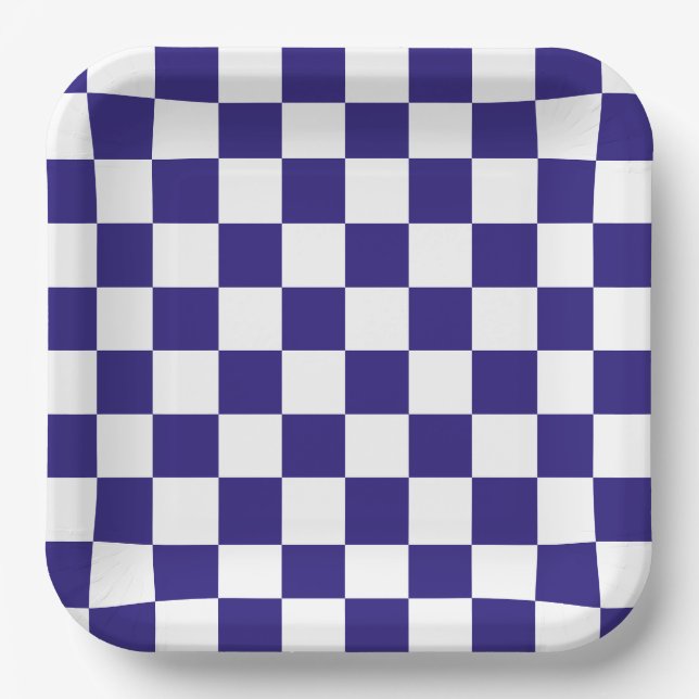 Plato De Papel Azul Marino Cuadros  (Anverso)