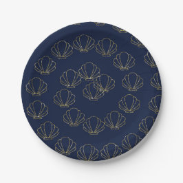Plato De Papel Azul Marino & Dorado Concha de Sirena Ducha de Nov