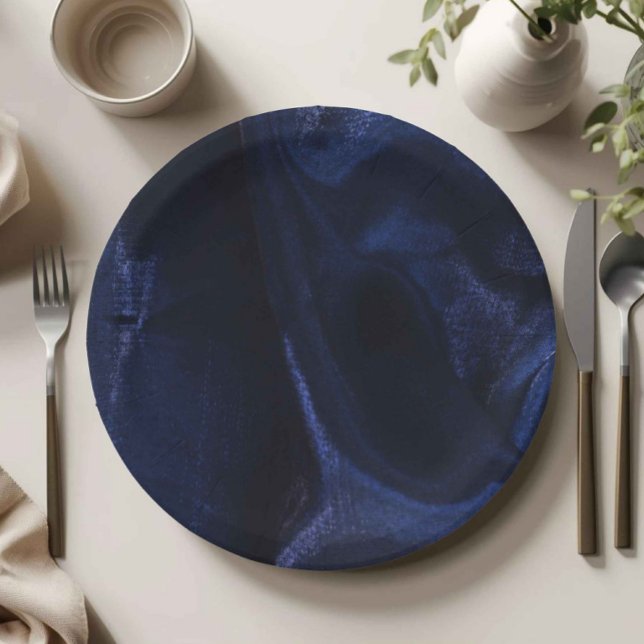Plato de Papel Azul Marino Elegante (navy blue paper plates, dark blue party plates, elegant party tableware, minimalist party decor, nav)