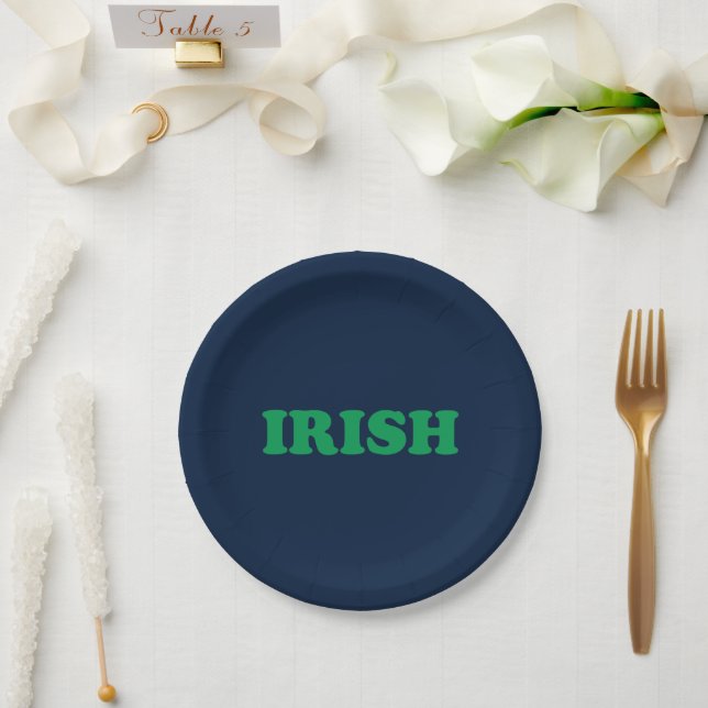 Plato De Papel Azul marino verde irlandés azul moderno San Patric (Boda)