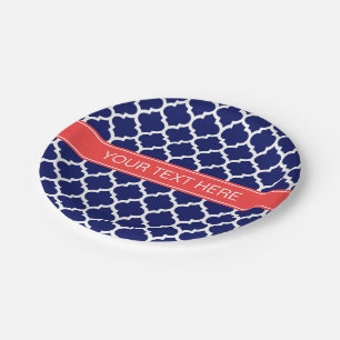 Plato De Papel Azul marino Whats Marruecos #5 Nombre rojo coral M