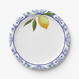 Plato De Papel Azul marino y limón