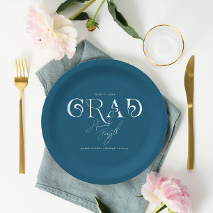 Plato De Papel Azul Moderno Minimalista   Fiesta de Graduación