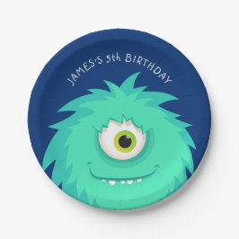 Plato De Papel Azul Monstruo Pequeño