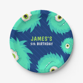 Plato De Papel Azul Monstruo Pequeño