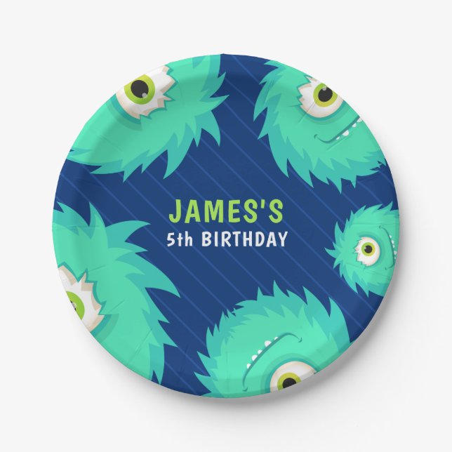 Plato De Papel Azul Monstruo Pequeño (Anverso)