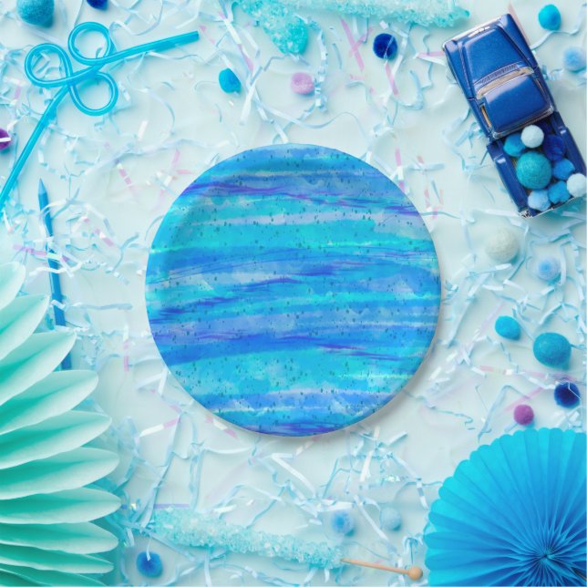Plato De Papel Azul, morado, acuático marino (Fiesta)